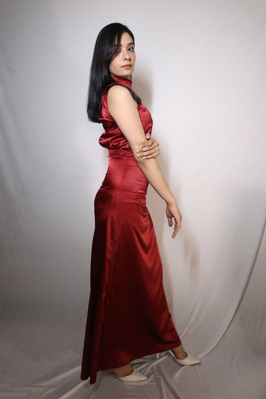 Crimson Luxe Satin Gown