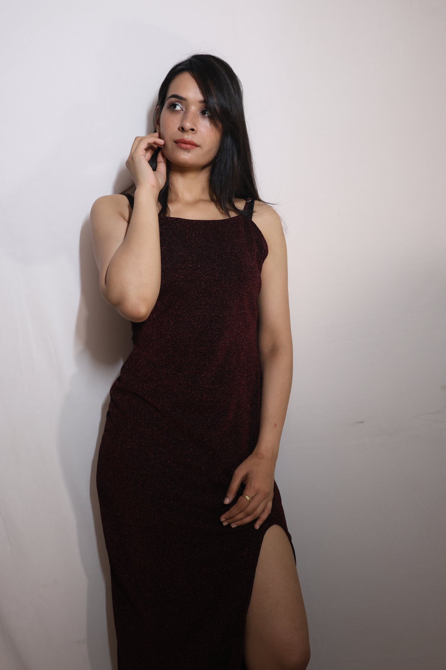 Garnet Glow Slit Dress