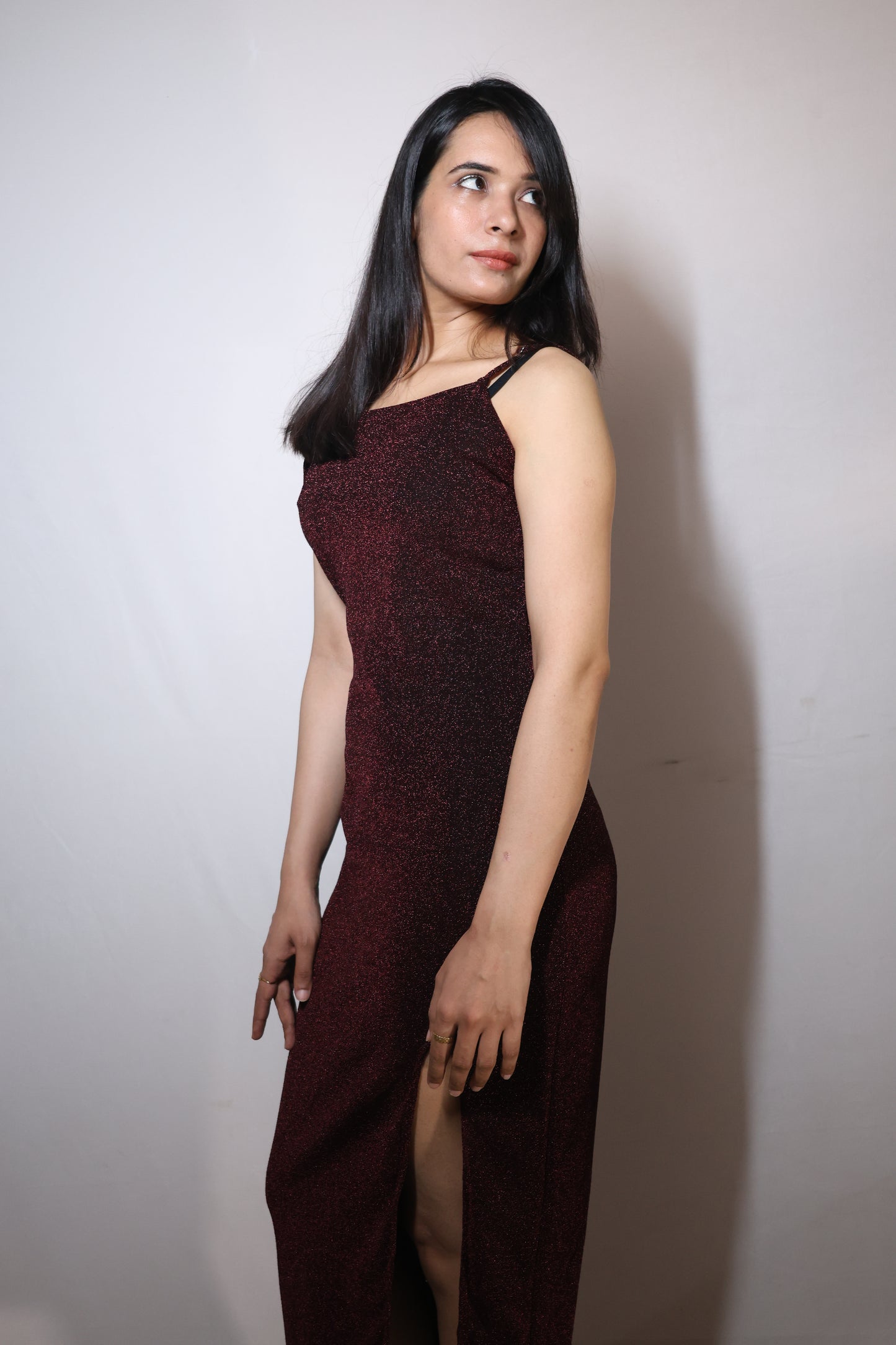 Garnet Glow Slit Dress